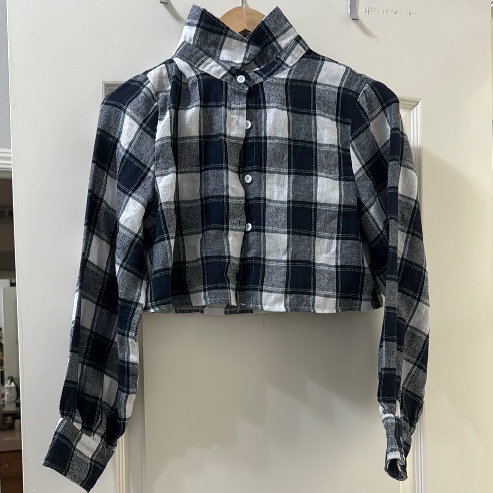 Plaid Button-Up Cropped Shirt